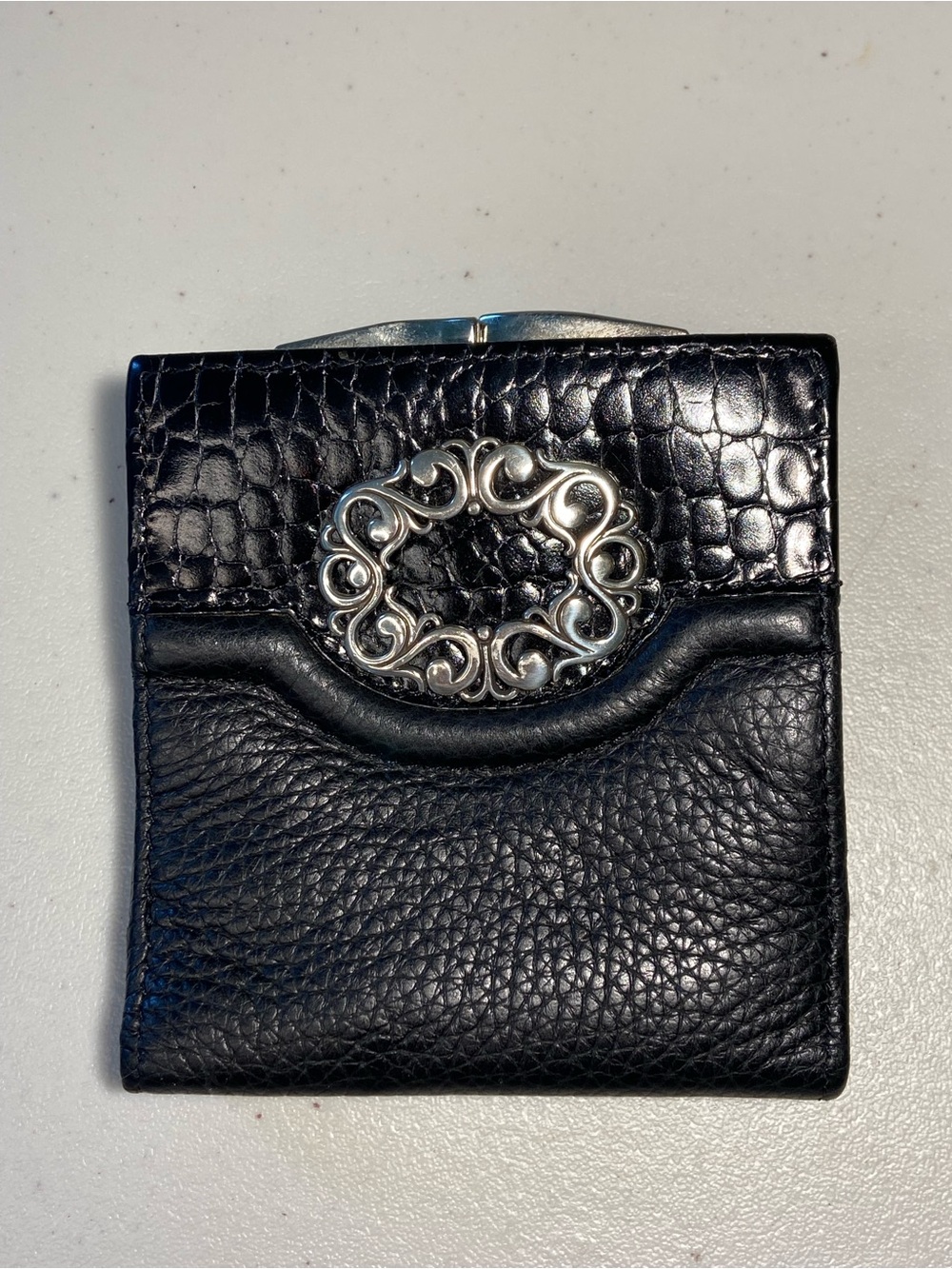 Vintage Brighton Black Embossed Croc Leather Kisslock Wallet